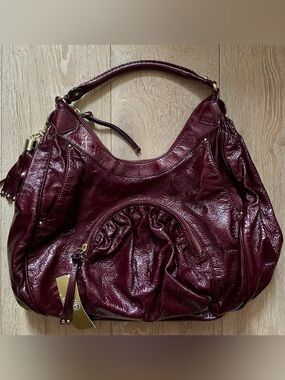 Botkier Vintage Patent Leather Burgundy Bryant Large Hobo Bag circa 2007